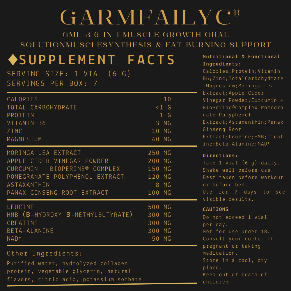 Official Store|GarmFailyc® GML-3 Six-in-One Muscle Growth Oral Solution|Muscle Synthesis & Fat-Burning Support